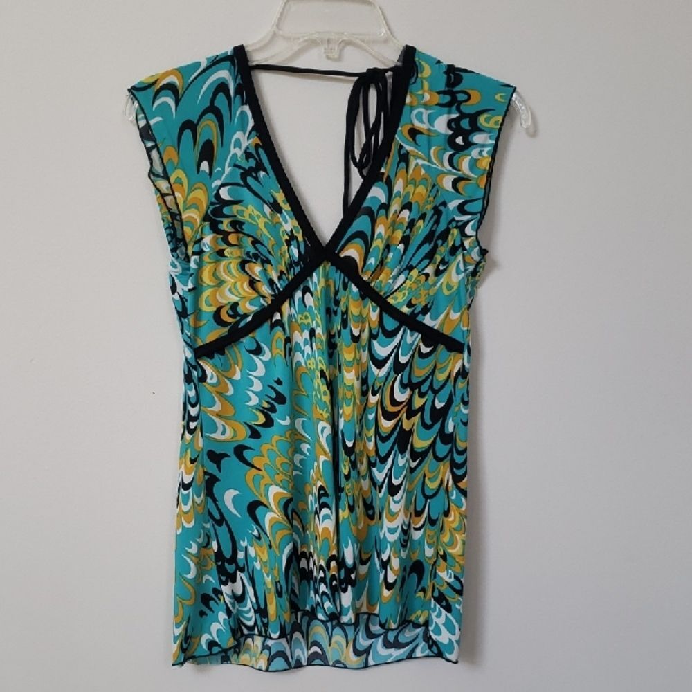 Y2K MKM Multicolor Women's Top M Baby Doll Flowy Tunic Back Tie Retro Boho